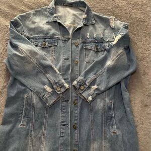Plus Size Women's Distressed Oversized Jean Jacket